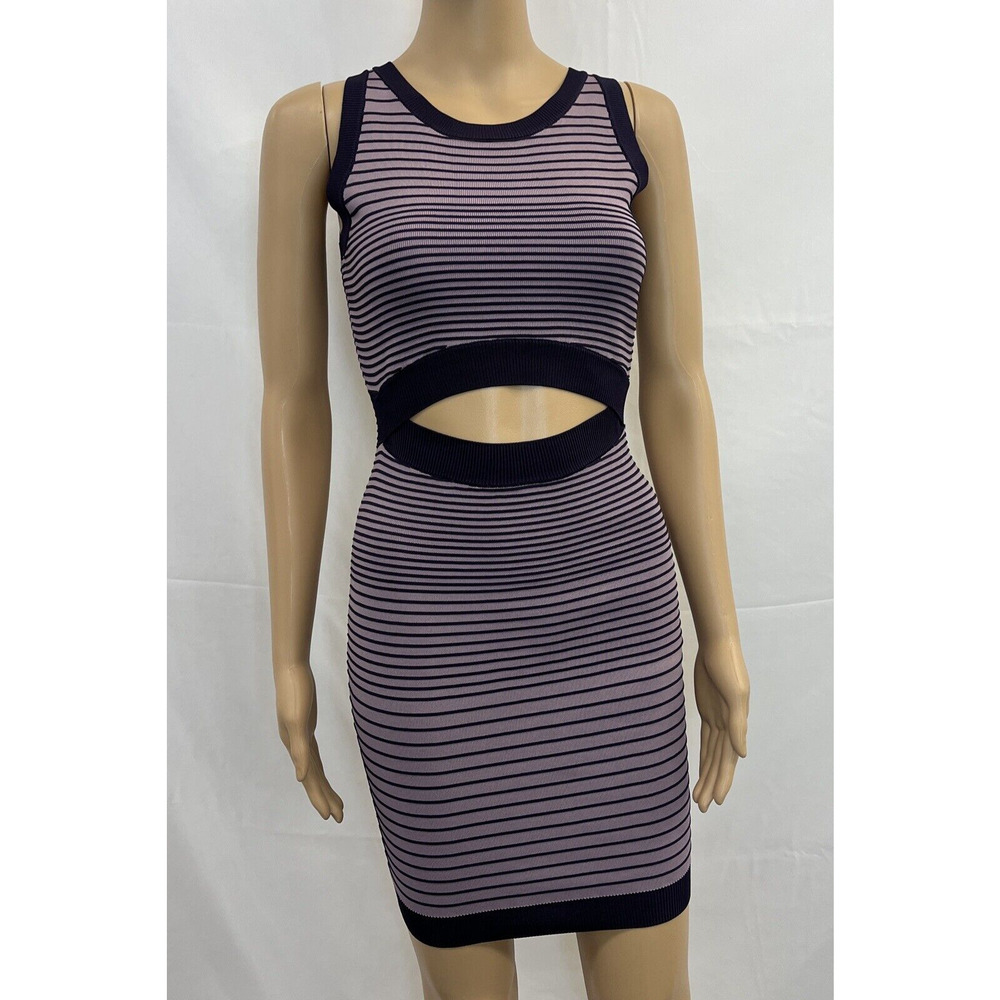 Guess Bodycon Mini Dress Womens Size XS Purple Stripe Bandage Cutout FS Charity